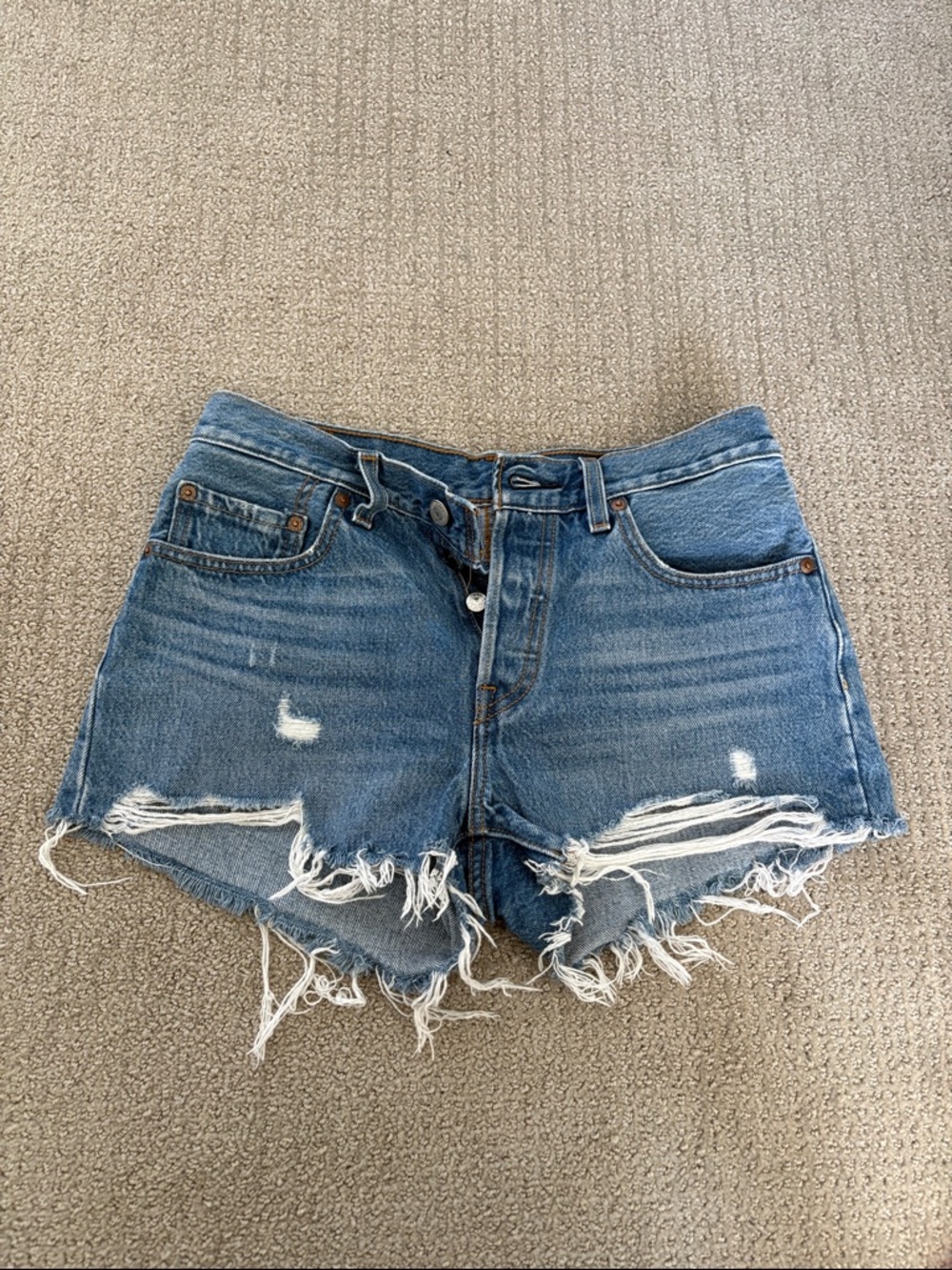 Levi’s 501 Distressed Denim Shorts. Size 26.